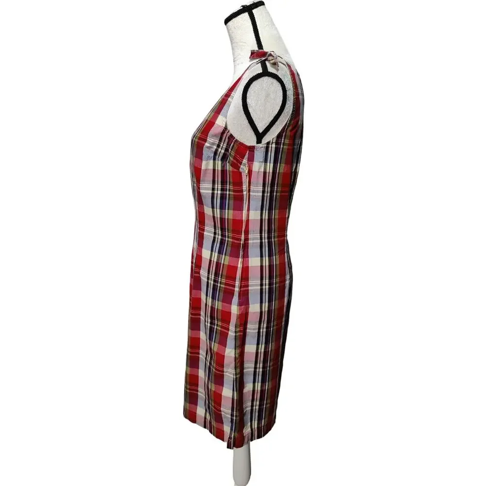 Vintage 90s Expression Sz 8 Red Plaid Shift Jumper Dress Sleeveless Tie Shoulder - Picture 5 of 7